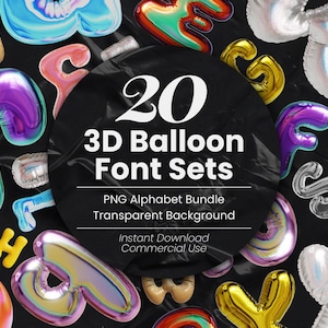 3D Balloon Letters PNG Bundle Cute Aesthetic Alphabet Set Transparent Background Colorful Party Font Clipart 3D Inflated Letters PNG