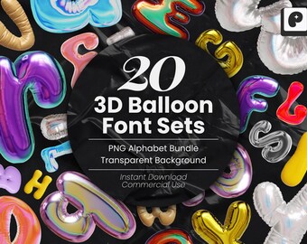 3D Balloon Letters PNG Bundle Cute Aesthetic Alphabet Set Transparent Background Colorful Party Font Clipart 3D Inflated Letters PNG