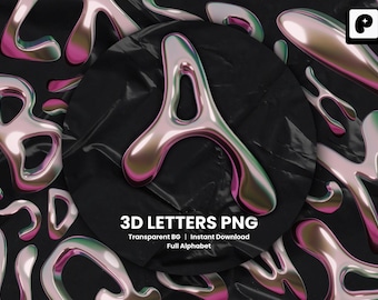 3D Chrome Letters PNG Alphabet Aesthetic Bubble Font Transparent Y2K Style Alphabet PNG for Canva Digital Alphabet Clipart Branding Kit