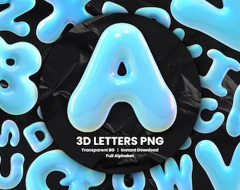 Clipart Letters PNG Glossy Blue Blob Alphabet 3D Font Clipart Digital Download Bubble Alphabet PNG Transparent Background Jelly Letters