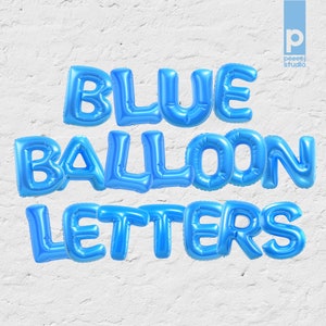 Blaue Ballon-Buchstaben Schriftart PNG Digitaler Download 3D Aufgeblasenes Alphabet für Logos Einladungen Aufkleber Social Media Designs Nette Bubble Schriftart