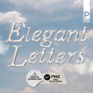 Lettres élégantes PNG, polices alphabet 3D argentées à téléchargement numérique pour logos, invitations, emballage de marque, médias sociaux et conception créative, publications
