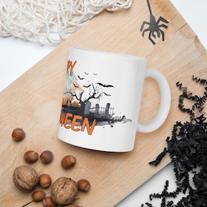 Happy Halloween Mug, Spooky House Design, Halloween Coffee Cup, Gothic Witchy Vibes, Holiday Gift Idea, Unique Halloween Decor