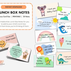 Notas de lonchera imprimibles, notas de amor de los padres, notas para niños, notas para almuerzos escolares para niños, cartas positivas para niños