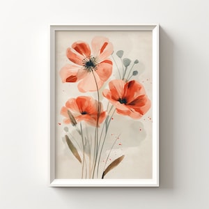 Orange Poppy Wall Art California Poppy Watercolor Painting Orange Flower Wall Art Printable Floral Art Botanical Flower Art | 130