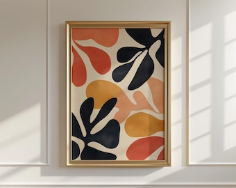 Mid Century Modern Botanical Wall Art, Mustard Yellow and Black Wall Art, Abstract Minimalist Art, Boho Print, Flower Market Poster  239