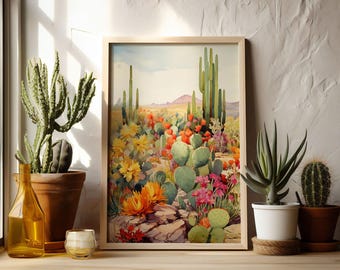 Cactus Desert Watercolor Print Colorful Boho Wall Decor Southwestern Wall Art Floral Cacti Printable Trendy Cactus Digital Download 031