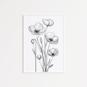 Black and White Flower Wall Art Minimalist Botanical Prints Flower Line Art Vintage Farmhouse Print Bathroom Art Living Room Art | 146