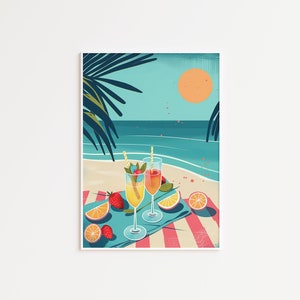 Retro Beach Cocktail Art Mid Century Ocean Wall Art Travel Art Poster Printable Coastal Beach Poster Beach Bar Wall Art Beach Decor 169
