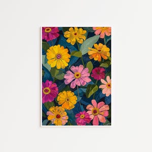Zinnia Flower Wall Art Wildflower Landscape Print Colorful Wall Art Botanical Print Floral Wall Decor Digital Download Printable 181