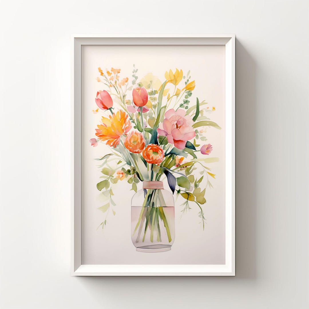 Colorful Flower Bouquet Watercolor Art Floral Botanical Spring Floral ...