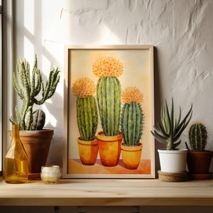 Wüste Kaktus Wand Kunst Blühender Kaktus Blumendruck Trendige Girly Kunst Vintage Kaktus Poster Boho Kakteen Printable Digital Download 033