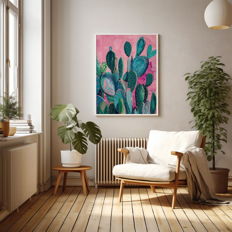 a living room with a chair and a painting on the wall