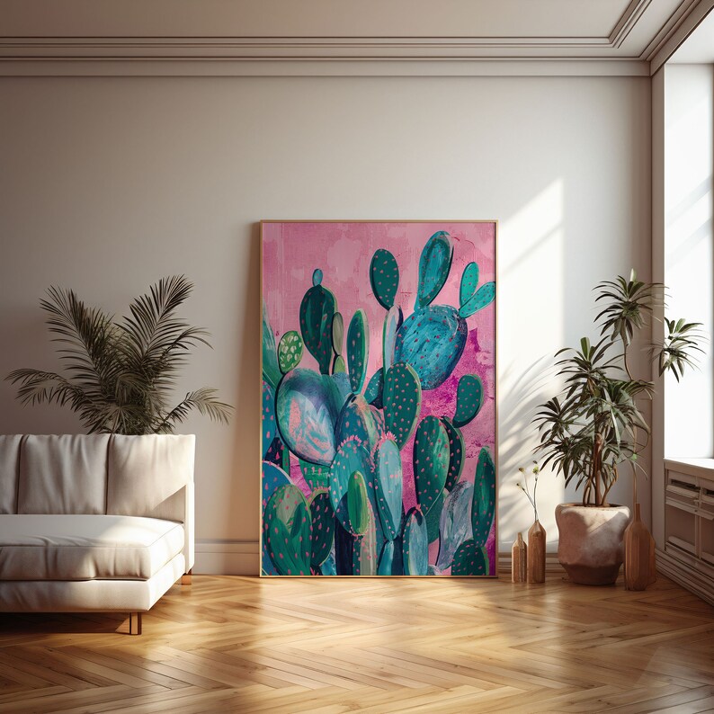 a living room with a couch and a painting on the wall