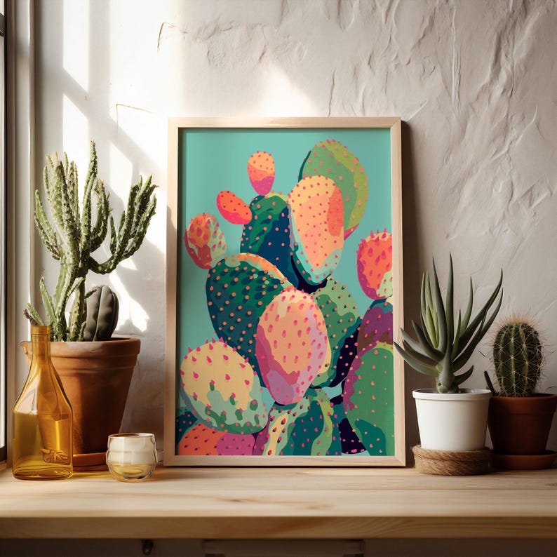 a picture of a cactus on a shelf