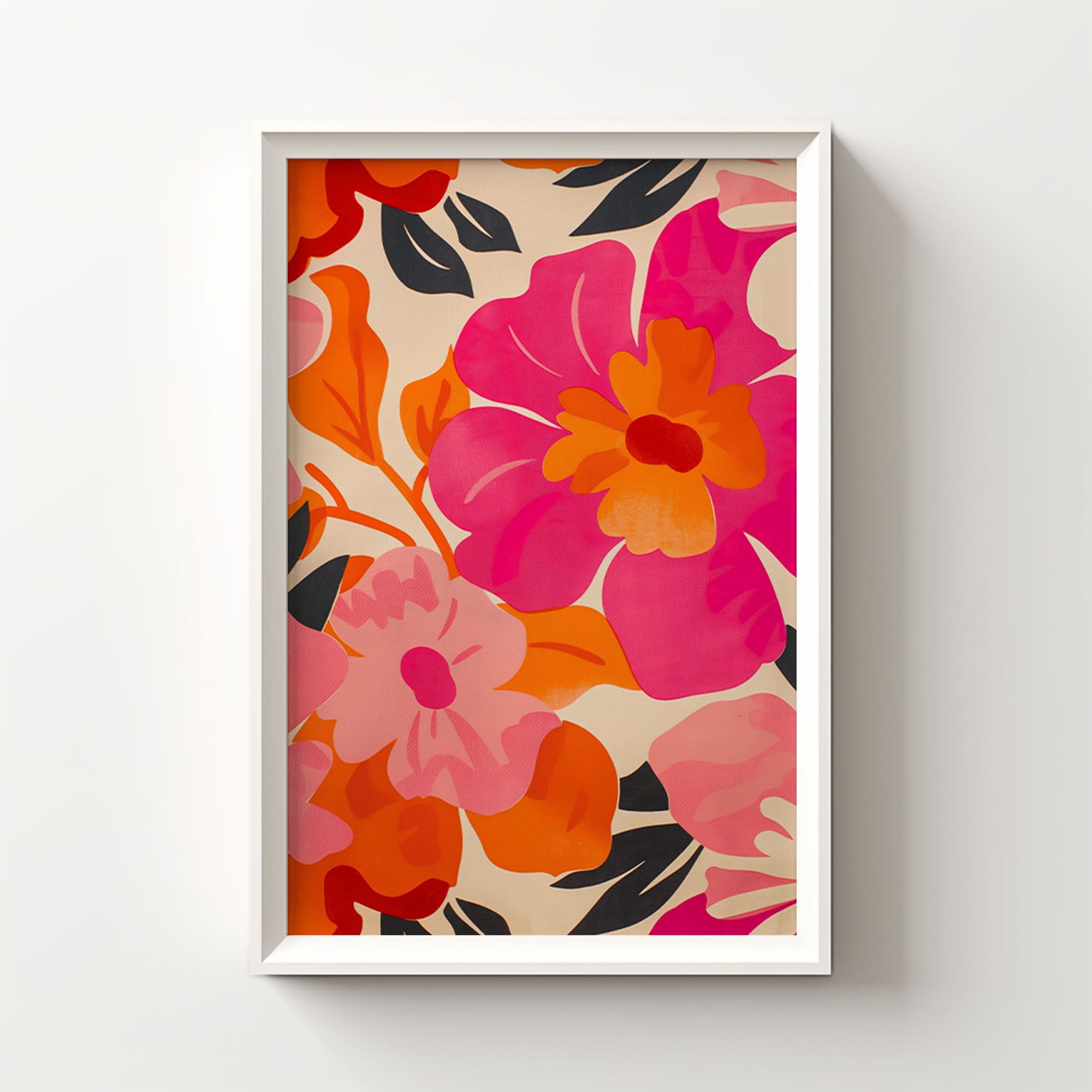 Pink and Orange Flower Wall Art Flower Market Poster Boho Flower Art ...