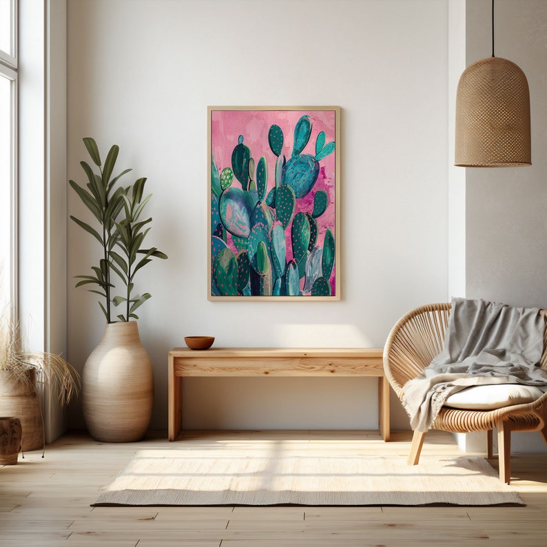 a living room with a couch and a painting on the wall