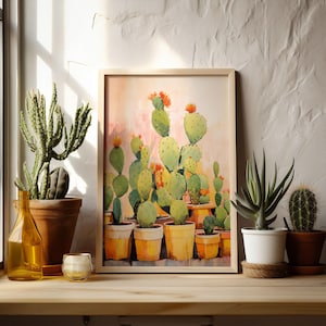 Pink Cactus Wall Art Floral Cactus Painting Boho Wall Decor Southwestern Wall Art Desert Print Girly Pink Dorm Wall Art Digital Download 032