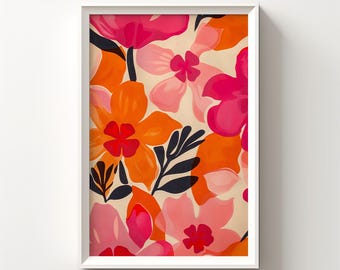 Roze bloem abstracte muurkunst Retro bloem muur decor Boho bloem muur kunst moderne bloemenkunst roze bloem muur kunst abstracte bloem decor 128