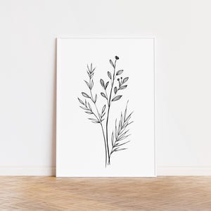 Botanical Line Art Drawing Minimalist Wall Art Neutral Wall Decor Flower Line Art Living Room Wall Decor Digital Download Printable 174
