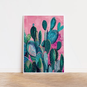 Rosa Kaktus Wand Kunst Girly Kaktus Druck lebendige Kaktus Malerei Boho Kaktus Druck Bunter Kaktus druckbare digitaler Download Wüste Kunst 161