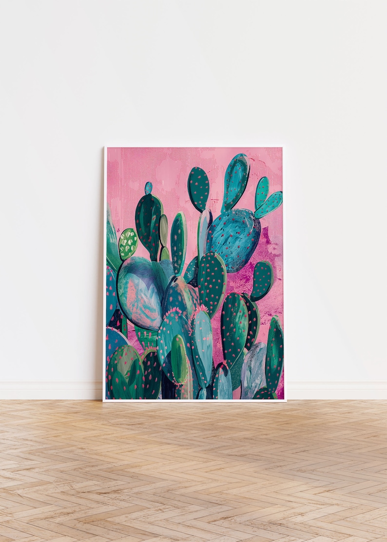 a painting of a cactus on a pink background