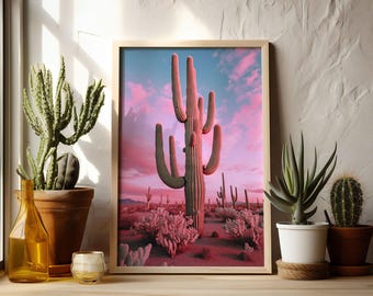 Saguaro Cactus Wall Art Cactus Print Arizona Desert Wall Decor Desert Sunset Wall Art Vibrant Cactus Art Digital Download Cactus Print 027
