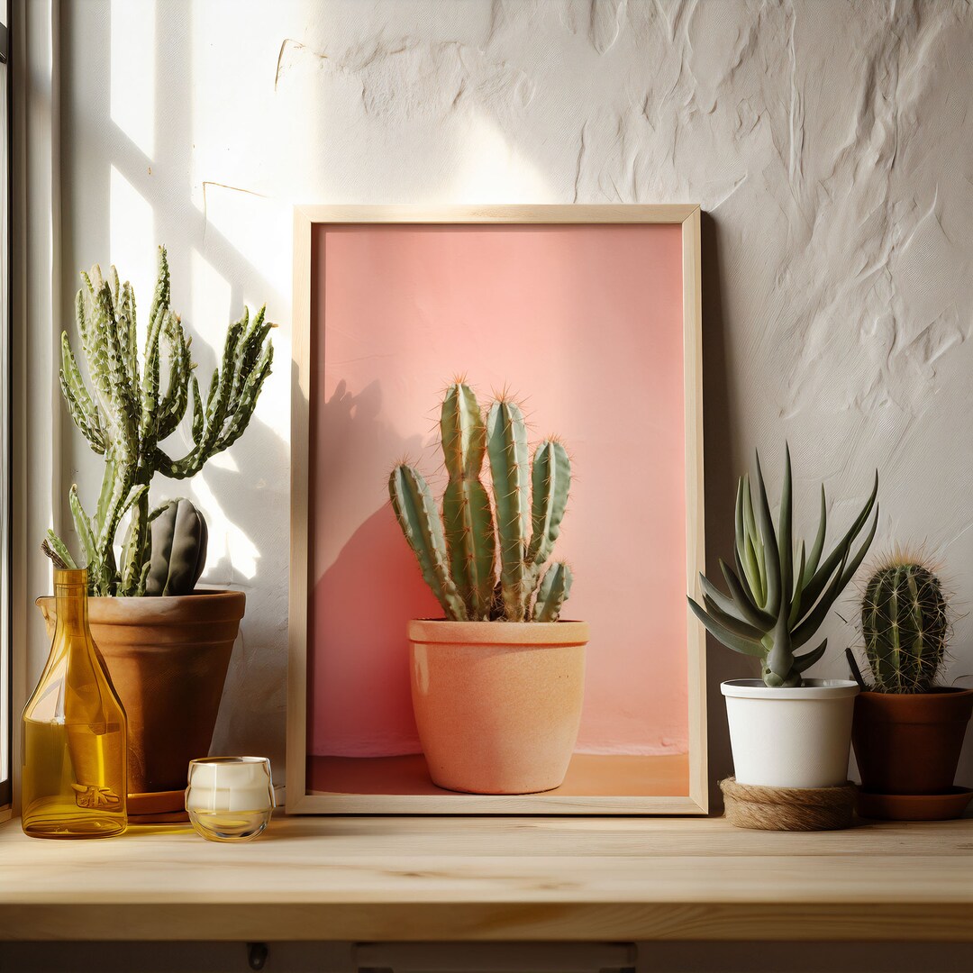 Pink Cactus Wall Art Printable Botanical Wall Decor Floral Cactus ...