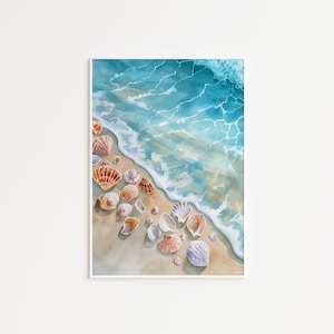 Sea Shell Wall Art Watercolor Beach Home Decor Colorful Seashell Art Coastal Home Decor Beachy Room Decor Beach Printable Ocean Waves 164