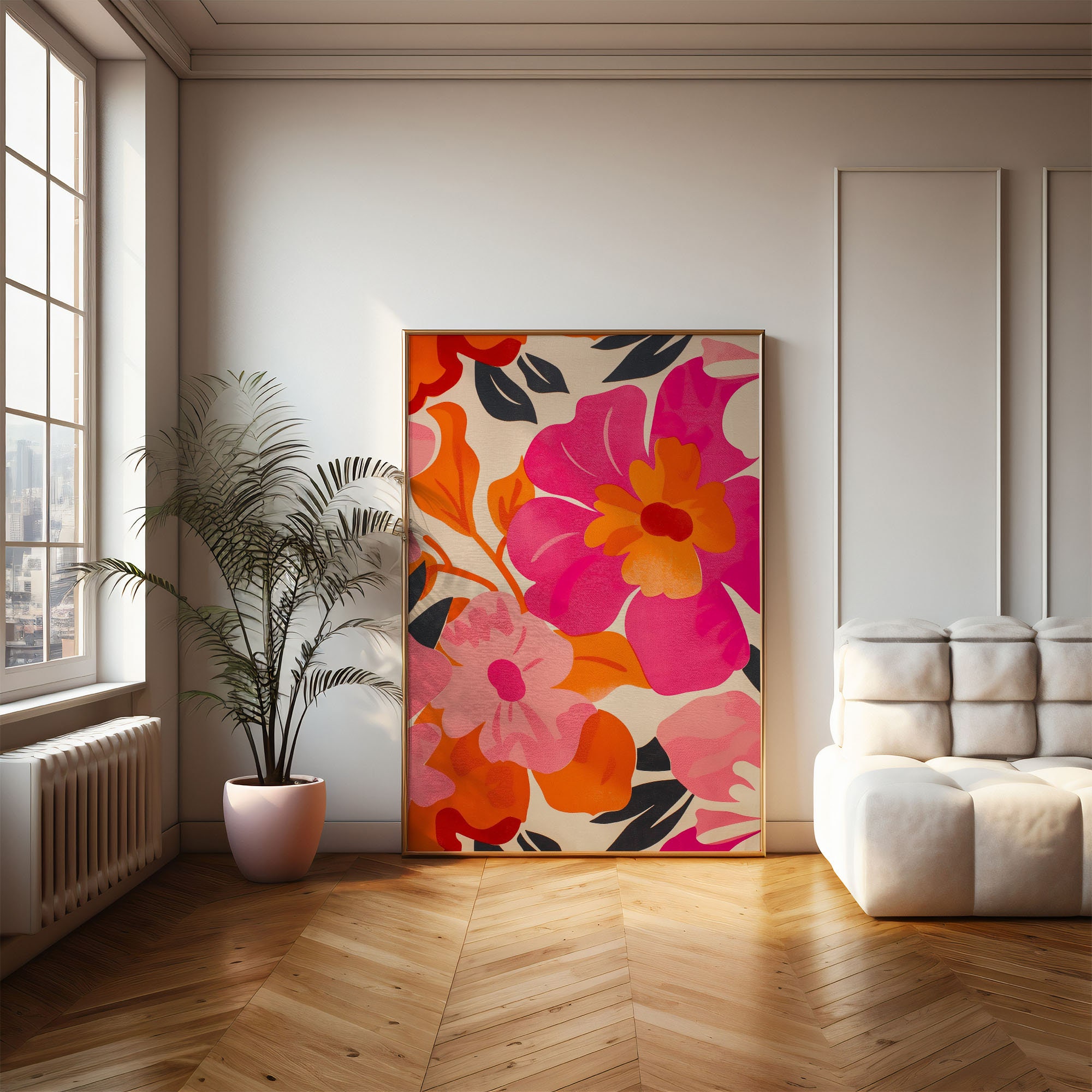 Pink and Orange Flower Wall Art Flower Market Poster Boho Flower Art ...