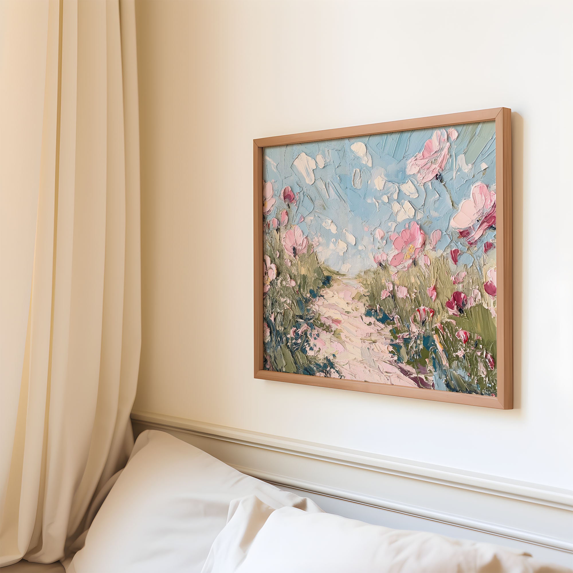 Pink Wildflower Landscape Print Textured Flower Painting Abstract