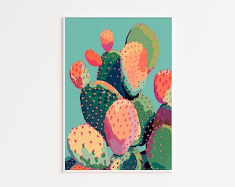 Prickly Pear Cactus Wall Art Colorful Cactus Print Retro Cactus Art Southwest Decor Arizona Desert Art Digital Download Printable 189