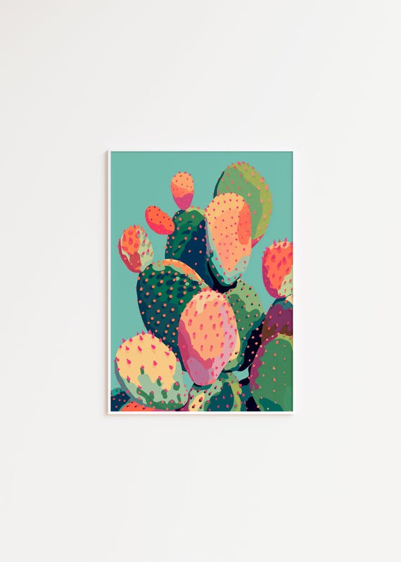 Prickly Pear Cactus Wall Art Colorful Cactus Print Retro Cactus Art Southwest Decor Arizona Desert Art Digital Download Printable 189