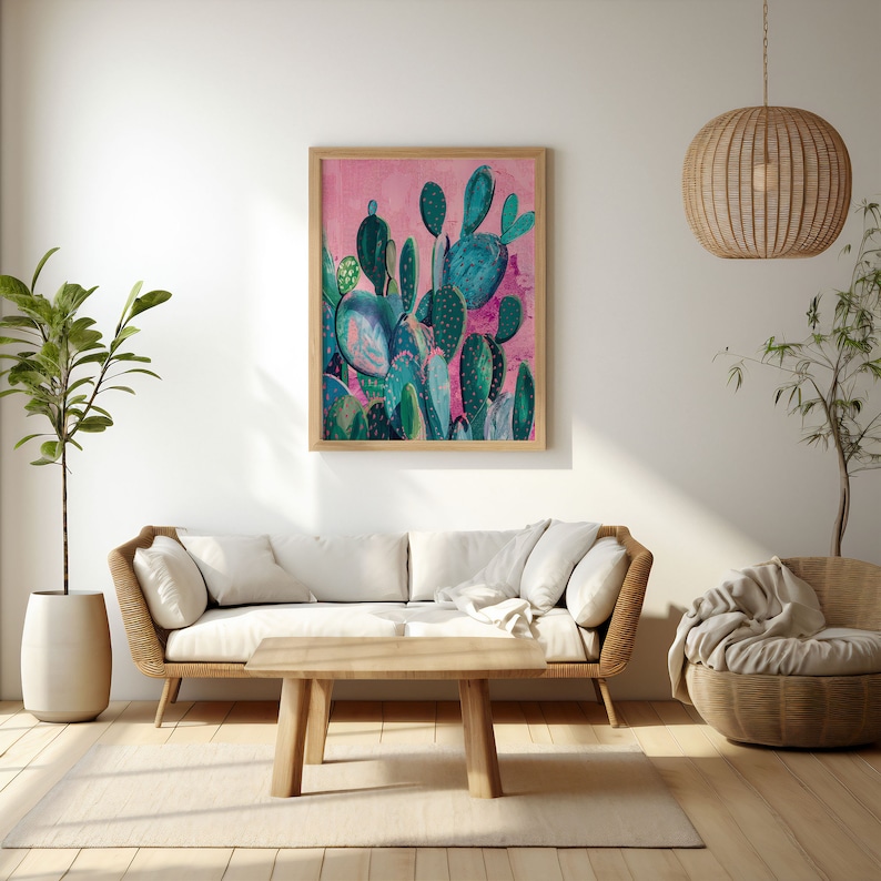 a living room filled with furniture and a painting on the wall