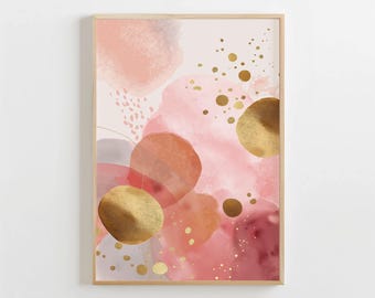 Pink and Gold Watercolor Abstract Boho Wall Decor Modern Minimalist Wall Art Terracotta Wall Art Trendy Aesthetic Decor Digital Download 225