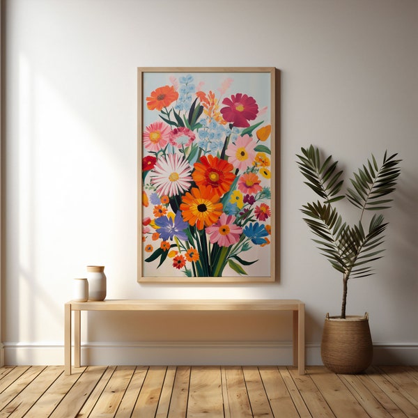 Mid Century Boho Flower Oil Painting | Printable Flower Decor | Botanical Print | Flower Wall Art | Dried Flowers | Digital Download | 079