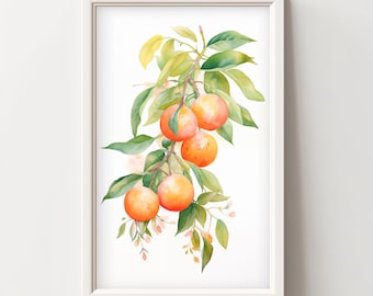Orange Fruit Wall Art Fruit Watercolor Painting Farmhouse Kitchen Wall Art Vintage Fruit Still Life Painting Printable Kitchen Fruit Art 118