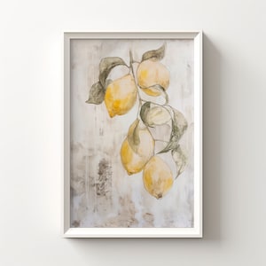 Vintage Lemon Wall Art Lemon Fruit Painting Kitchen Wall Art Rustic Kitchen Painting Fruit Wall Decor Printable Fruit Art 134