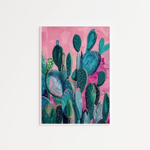 a painting of a cactus on a pink background
