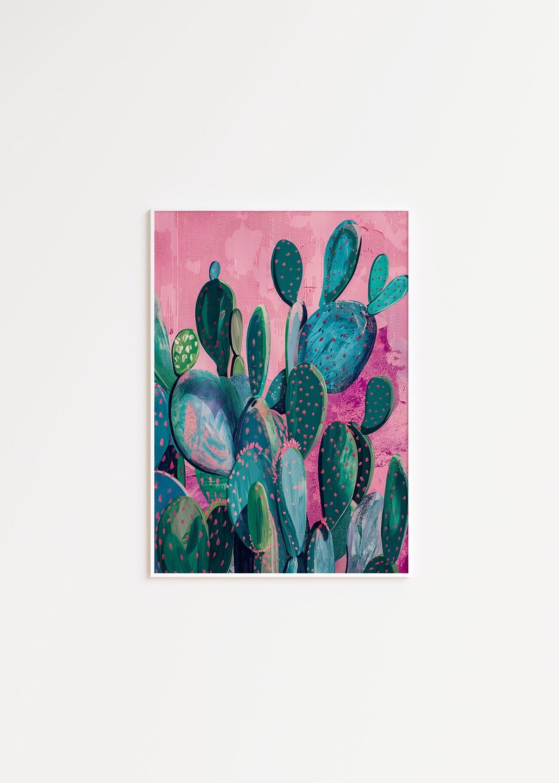 a painting of a cactus on a pink background