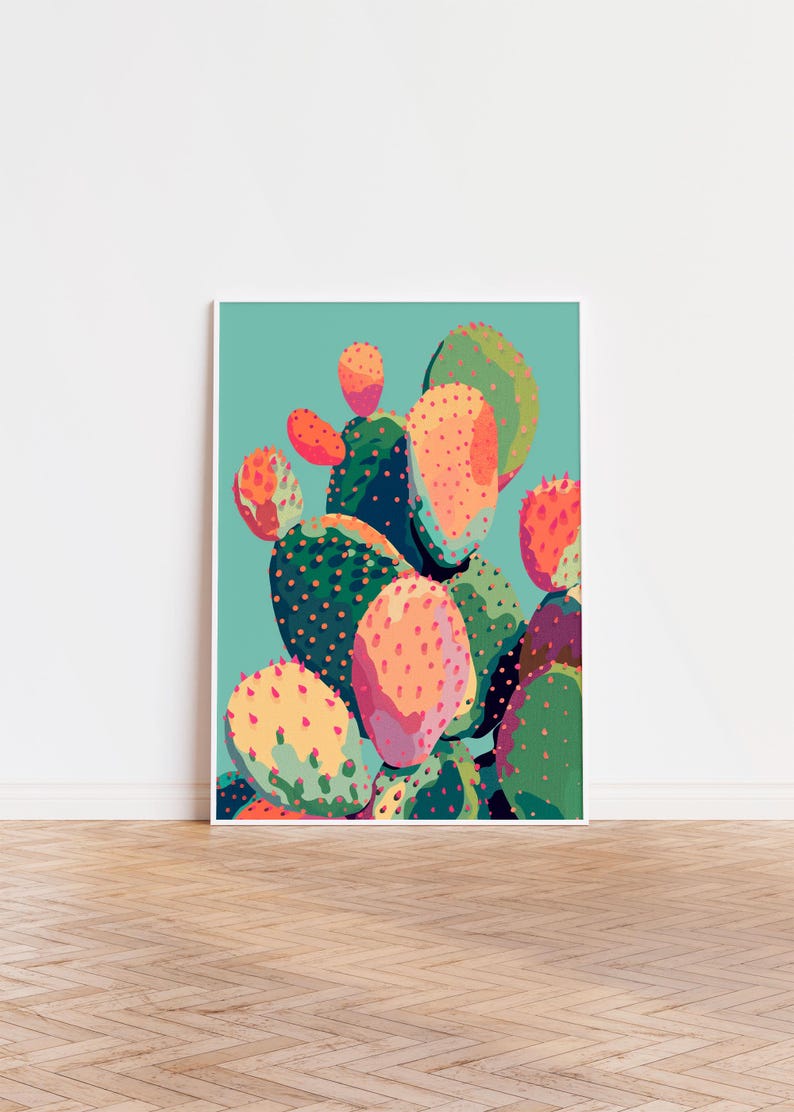 a painting of a cactus on a wall