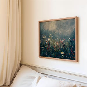 Wildblumen Feld Malerei Stimmungsvolle Wildblumen Wand Kunst Wildblumen Landschaft Wand Kunst Dunkle Blumen Kunst Blumenmalerei Poster Printable 108