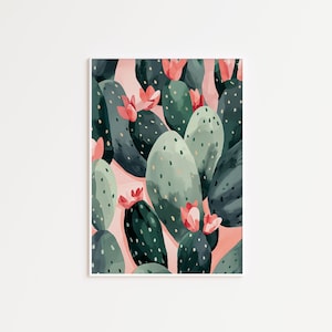 Rosa Kaktus Malerei Blumenkaktus Wandkunst Girly Kaktus Poster Boho Botanische Wüste Wandkunst Minimalistischer Kaktus Digitale Kaktus Kunst 162
