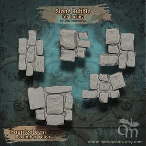 Stone Rubble - set of 5 or singles, terrain bits for basing wargaming miniatures
