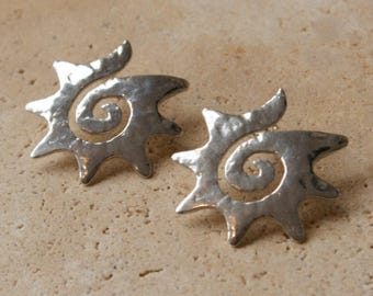Handmade Sterling Silver Sun Swirl Stud Earrings