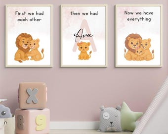 Custom Lion Family Nursery Wall Art – Personalized Name & Color | Baby Room Printable Decor, for Baby Girl Room, Kids Decor n Gifts