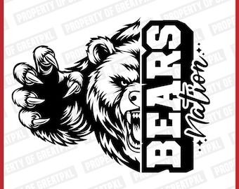 Bears SVG, Bears Nation, Bears PNG, Bears Svg Cricut, Bears School Mascot, Bears Cutfile, Bears Sublimation, Sillhoutte Gift, Bears T Shirt