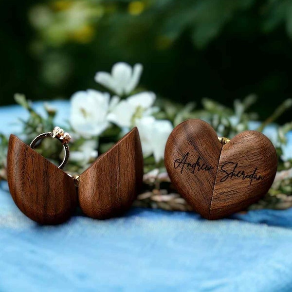 Personalized Wooden Heart Shaped Ring Box - Personalised Proposal Ring Box, Ring box for Wedding, Valentine's Day Gift, Custom Ring Case