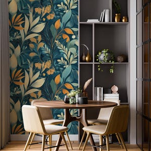 Vintage Botanical Wallpaper, Floral Peel and Stick Green Plants, Botanical Wallpaper, Peel and Stick Walpaper, Leaves Removable Wallpaper