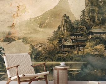 Landscape Wall Mural, Nature Scenery Peel And Stick, Vintage Landscape Walpaper, Removable Wallpaper, Peel and Stick Walpaper, Self Adhesive